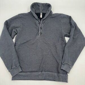 Rugby American Apparel‎ Gray Pullover Button Shawl Collar Mens Sweatshirt